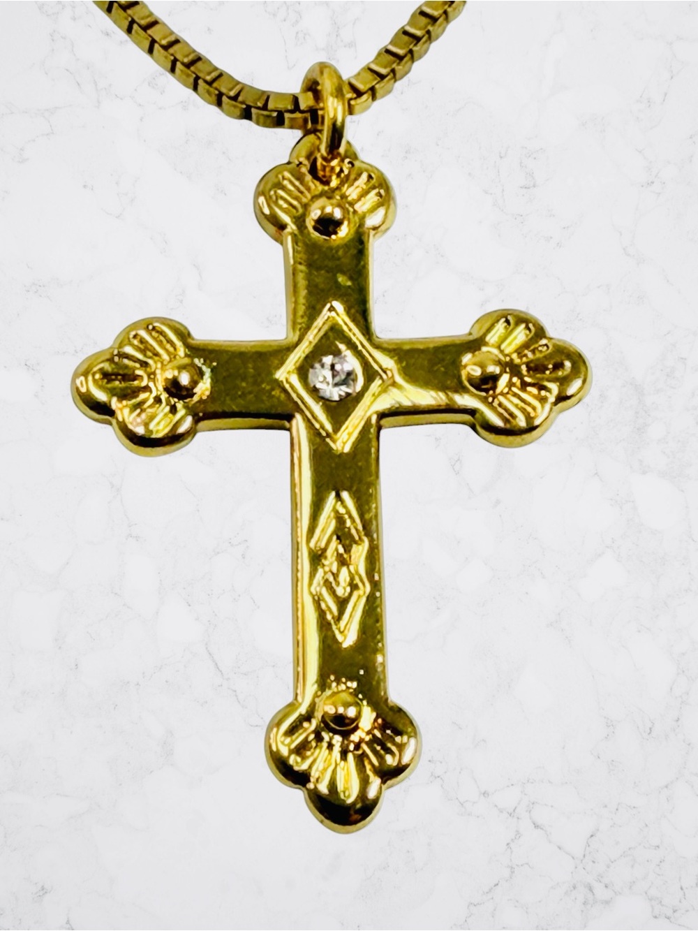 Baublebar Dual Cross Rhinestone Gold Tone Statement Necklace 28” Box Chain NWT - Picture 6 of 9